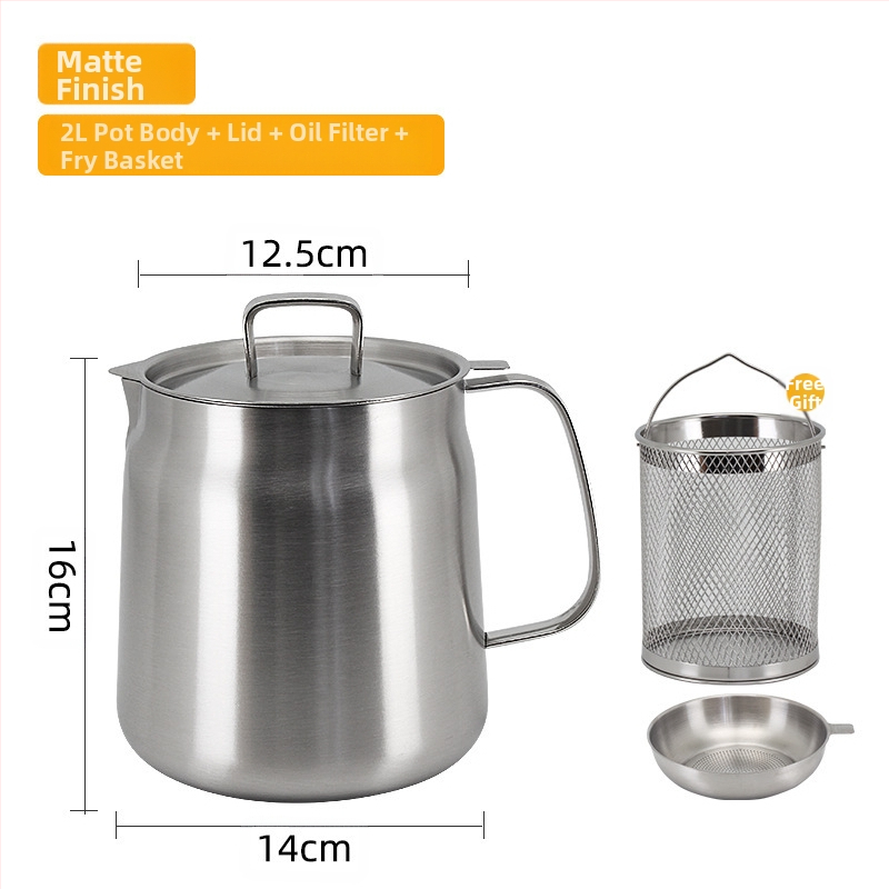 304 nerūdijančio plieno aliejaus filtravimo puodas, namų aliejaus saugojimo indas su dangčiu ir filtru, tinkamas pilimui aliejaus ir aliejaus šepetėliui