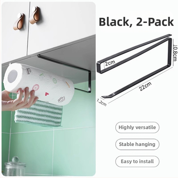 Pakabintas virtuvės popieriaus laikiklis be gręžimo, kvadratinis dizainas (Be gręžimo; Pakabos strypas; Popieriaus ritiniai ir plėvelė)