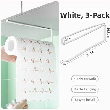 Pakabintas virtuvės popieriaus laikiklis be gręžimo, kvadratinis dizainas (Be gręžimo; Pakabos strypas; Popieriaus ritiniai ir plėvelė)