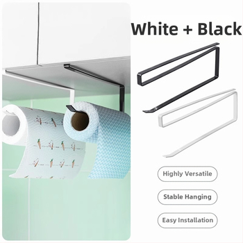 Pakabintas virtuvės popieriaus laikiklis be gręžimo, kvadratinis dizainas (Be gręžimo; Pakabos strypas; Popieriaus ritiniai ir plėvelė)