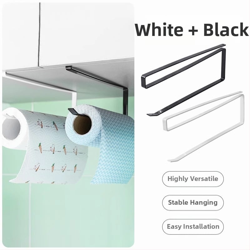 Pakabintas virtuvės popieriaus laikiklis be gręžimo, kvadratinis dizainas (Be gręžimo; Pakabos strypas; Popieriaus ritiniai ir plėvelė)