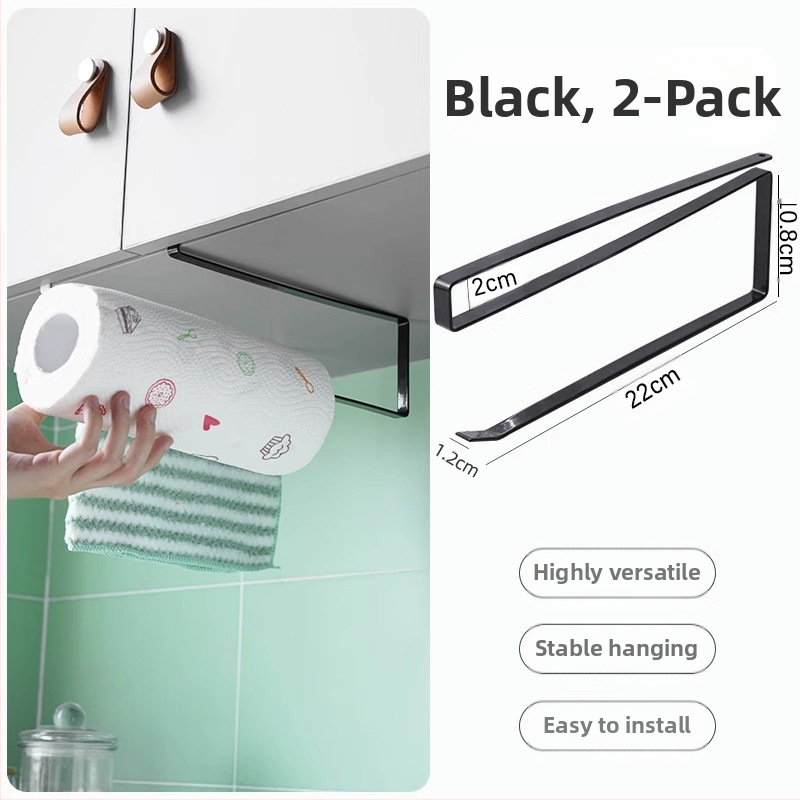 Pakabintas virtuvės popieriaus laikiklis be gręžimo, kvadratinis dizainas (Be gręžimo; Pakabos strypas; Popieriaus ritiniai ir plėvelė)