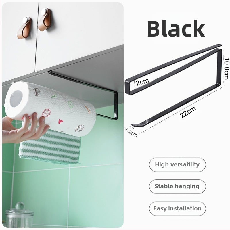 Pakabintas virtuvės popieriaus laikiklis be gręžimo, kvadratinis dizainas (Be gręžimo; Pakabos strypas; Popieriaus ritiniai ir plėvelė)