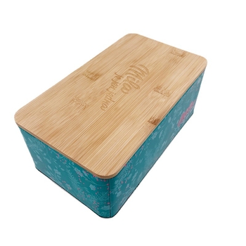 Τετράγωνο μεταλλικό βάζο αποθήκευσης με καπάκι από μπαμπού – σφραγιζόμενο, για γλυκίσματα, καφέ και τσάι, από λαμαρίνα, με παραμετροποίηση