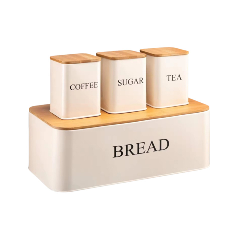 Τετράγωνο μεταλλικό βάζο αποθήκευσης με καπάκι από μπαμπού – σφραγιζόμενο, για γλυκίσματα, καφέ και τσάι, από λαμαρίνα, με παραμετροποίηση
