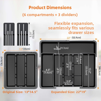 Izvelkams virtuves ēdienu piederumu organizators atvilktnei — iebūvēts, vienkāršs un mūsdienīgs stils, modelis 8045, PP/ABS