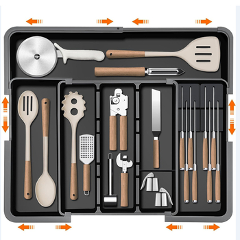 Αναδιπλούμενος οργανωτής μαχαιροπίρουνων σε συρτάρι κουζίνας — ενσωματωμένος, απλός και μοντέρνος, μοντέλο 8045, PP/ABS