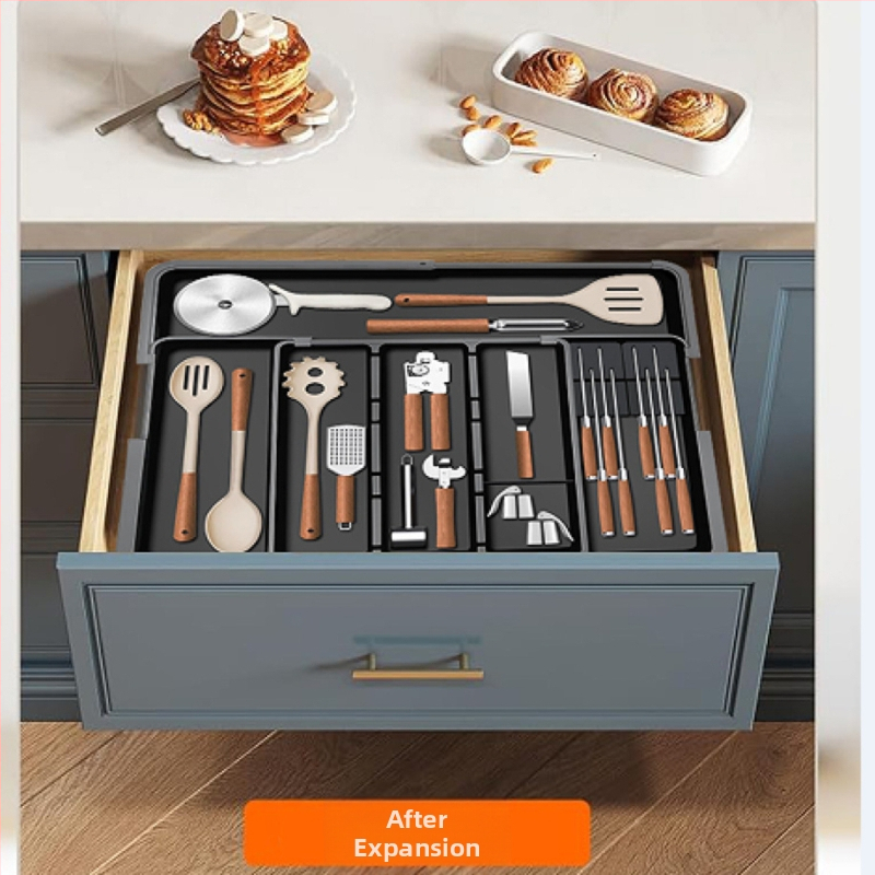 Разтегателен органайзер за кухненски прибори в чекмеджето — вградена конструкция, прост и модерен стил, модел 8045, PP/ABS