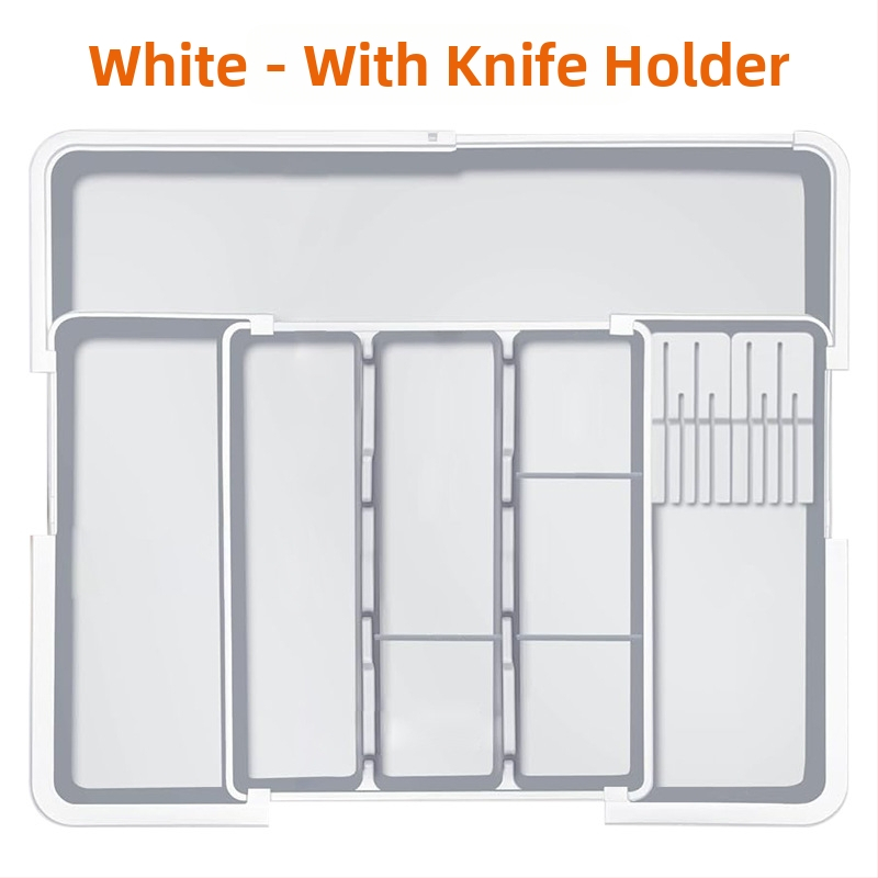 Разтегателен органайзер за кухненски прибори в чекмеджето — вградена конструкция, прост и модерен стил, модел 8045, PP/ABS