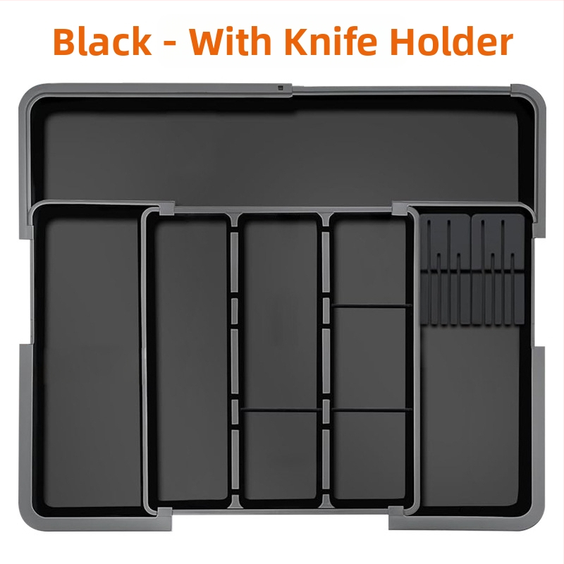 Izvelkams virtuves ēdienu piederumu organizators atvilktnei — iebūvēts, vienkāršs un mūsdienīgs stils, modelis 8045, PP/ABS