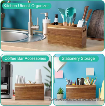 Ξύλινο κουτί αποθήκευσης γραφείου με διαμερίσματα και χειρολαβή – οργάνωση κουζίνας/γραφείου, χωρητικότητα 1 L