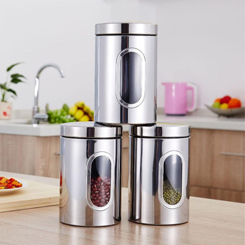 Wealth Ανοξείδωτο δοχείο αποθήκευσης με παράθυρο, 1–2 L, αεροστεγές, στρογγυλό, μοντέρνο μινιμαλιστικό στυλ