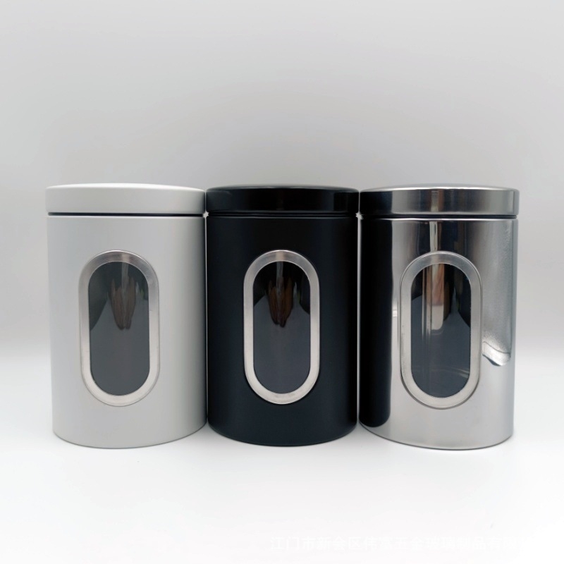 Wealth Ανοξείδωτο δοχείο αποθήκευσης με παράθυρο, 1–2 L, αεροστεγές, στρογγυλό, μοντέρνο μινιμαλιστικό στυλ