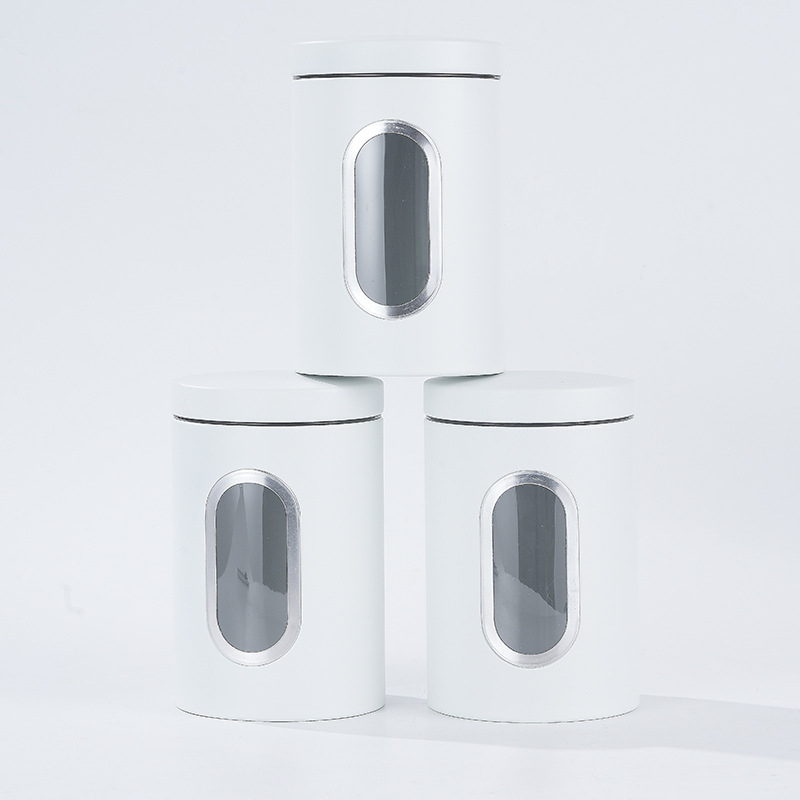 Wealth Ανοξείδωτο δοχείο αποθήκευσης με παράθυρο, 1–2 L, αεροστεγές, στρογγυλό, μοντέρνο μινιμαλιστικό στυλ