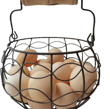 Κάλαθι αποθήκευσης αυγών από μεταλλικό σύρμα, κυκλικό, με ξύλινο χερούλι, vintage στυλ, μοντέλο YM135