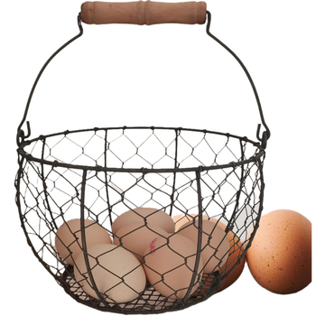 Κάλαθι αποθήκευσης αυγών από μεταλλικό σύρμα, κυκλικό, με ξύλινο χερούλι, vintage στυλ, μοντέλο YM135