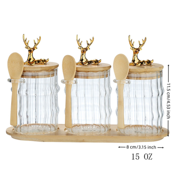 Σετ γυάλινων δοχείων αποθήκευσης τριών τεμαχίων με σφραγισμένα καπάκια και δίσκο, χωρητικότητα 15 oz, μοντέρνο και απλό στυλ