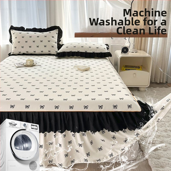 Donglei ελαστικό σεντόνι στρώματος, πολυεστέρας, ριγέ ταϊ-ντάι εκτύπωση, απλό ύφασμα, στυλ πριγκίπισσα/κορεάτικο