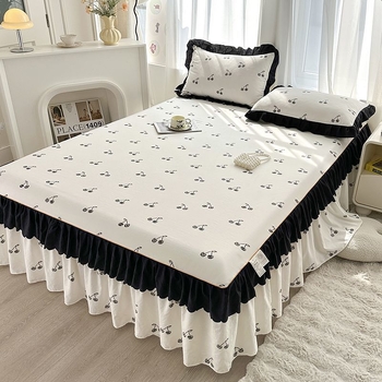 Donglei ελαστικό σεντόνι στρώματος, πολυεστέρας, ριγέ ταϊ-ντάι εκτύπωση, απλό ύφασμα, στυλ πριγκίπισσα/κορεάτικο