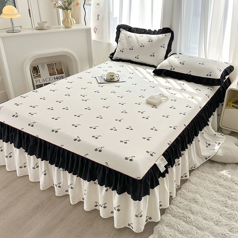 Donglei ελαστικό σεντόνι στρώματος, πολυεστέρας, ριγέ ταϊ-ντάι εκτύπωση, απλό ύφασμα, στυλ πριγκίπισσα/κορεάτικο