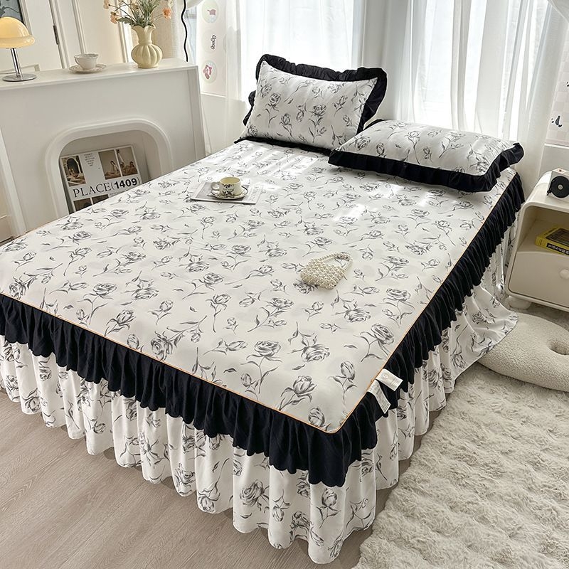 Donglei ελαστικό σεντόνι στρώματος, πολυεστέρας, ριγέ ταϊ-ντάι εκτύπωση, απλό ύφασμα, στυλ πριγκίπισσα/κορεάτικο