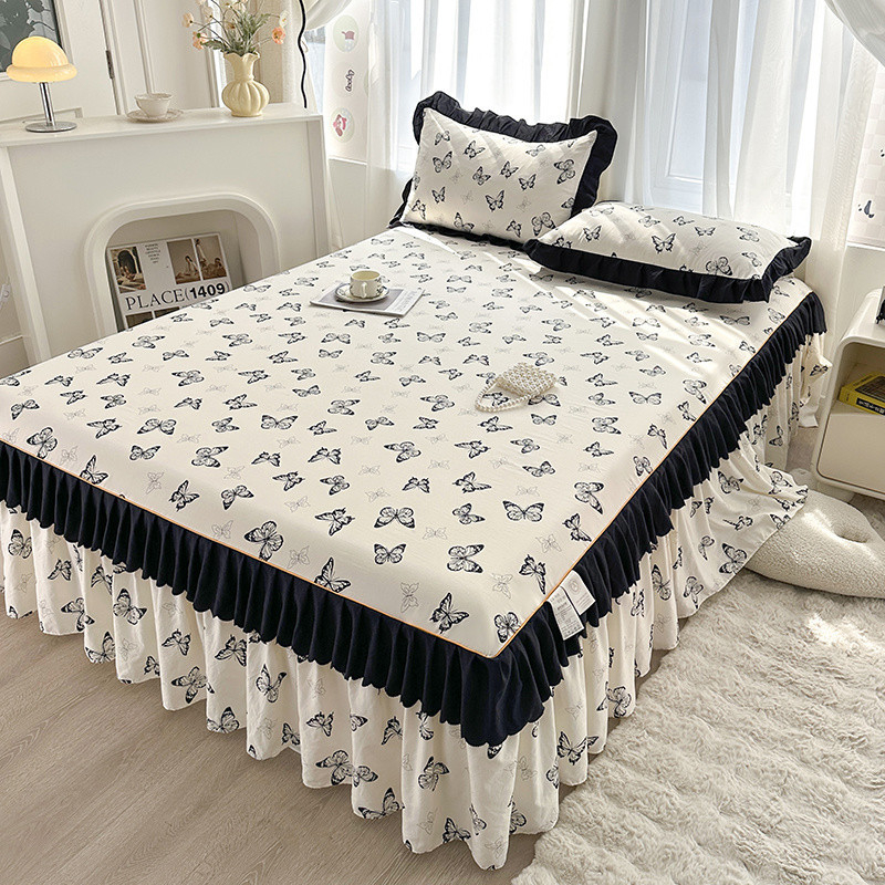 Donglei ελαστικό σεντόνι στρώματος, πολυεστέρας, ριγέ ταϊ-ντάι εκτύπωση, απλό ύφασμα, στυλ πριγκίπισσα/κορεάτικο