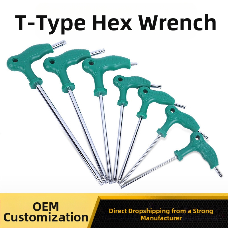 Τ-τύπου εξάγωνο κλειδί, διπλής όψεως με επεκτεινόμενη λαβή από καουτσούκ, εξάγωνη κεφαλή, 45# χάλυβας