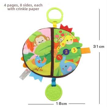 Βρεφικό 3D βιβλίο από ύφασμα με δυνατότητα μασήματος, κρεμάστό στο κρεβάτι, σελίδες με ήχο (0–3 ετών)