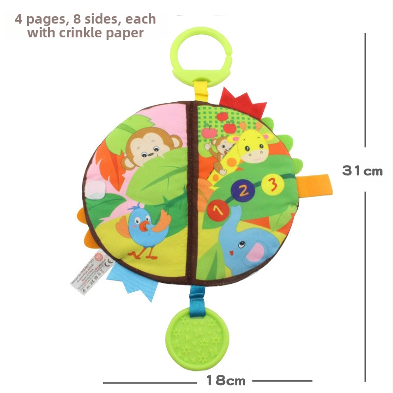 Бебешка 3D дъвчаща текстилна книжка за окачване на креватче, страници със звук, за възраст 0–3 години