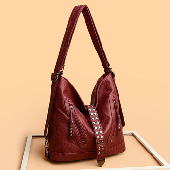 Γυναικεία τσάντα ώμου τύπου tote με ρετρό σχέδιο και καρφιά, PU υλικό, σχήμα κουβά, άνοιγμα με φερμουάρ, εσωτερικές θήκες: θήκη με φερμουάρ, θήκη τηλεφώνου, θήκη ταυτότητας