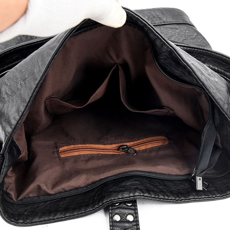 Ženska torba za rame tip tote s rivet dizajnom, PU materijal, oblik kanta, zatvaranje na zip, unutarnji pretinci: zip pretinac, pretinac za telefon, pretinac za ID