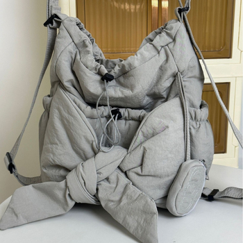 Τσάντα bucket από νάιλον, street trendy στυλ, κλείσιμο με φερμουάρ, κρυφή θήκη με φερμουάρ, εσωτερική θήκη με φερμουάρ