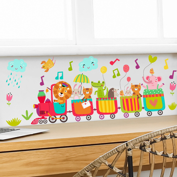 Αυτοκόλλητο τοίχου με σχέδιο μικρού ζώου σε τρένο, αυτοκόλλητο, αδιάβροχο PVC, 1 τεμάχιο, κατάλληλο για σαλόνι ή υπνοδωμάτιο