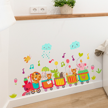 Αυτοκόλλητο τοίχου με σχέδιο μικρού ζώου σε τρένο, αυτοκόλλητο, αδιάβροχο PVC, 1 τεμάχιο, κατάλληλο για σαλόνι ή υπνοδωμάτιο