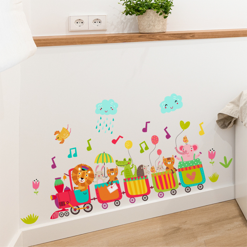 Αυτοκόλλητο τοίχου με σχέδιο μικρού ζώου σε τρένο, αυτοκόλλητο, αδιάβροχο PVC, 1 τεμάχιο, κατάλληλο για σαλόνι ή υπνοδωμάτιο