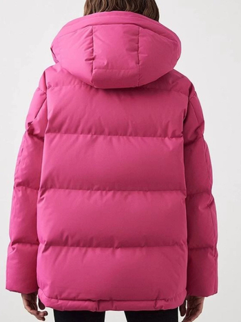 Γυναικείο μπουφάν με κουκούλα, πλήρωμα από πούπουλα χήνας (>91%), πολυεστερικό ύφασμα, μήκος 50–65 cm, φερμουάρ