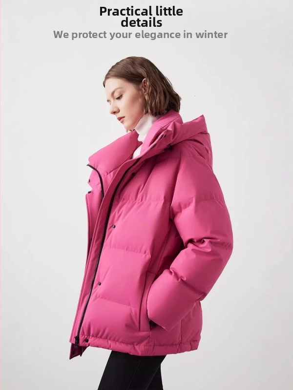 Dámska bunda s kapucňou, výplň husie perie (>91%), polyester, dĺžka 50–65 cm, zips