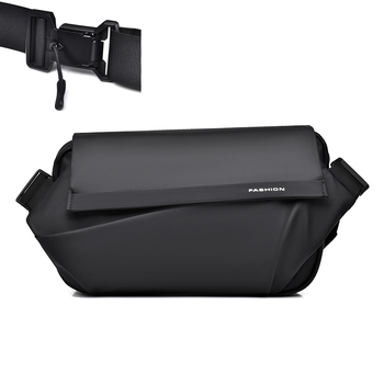 Мъжка chest bag в стил уличен тренд, PU материал, дишаща и износоустойчива, едноцветен дизайн, подплата от полиестер