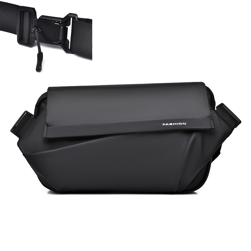 Мъжка chest bag в стил уличен тренд, PU материал, дишаща и износоустойчива, едноцветен дизайн, подплата от полиестер