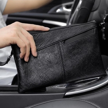 Мъжки кожен клъч за бизнес пътуване – голям капацитет, естествена кожа, водоустойчив, едноцветен модел (Стил: бизнес пътуване; Материал: естествена кожа; Функция: водоустойчивост; Модел: едноцветен)