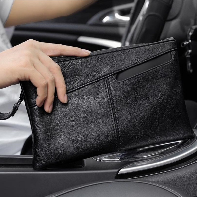 Clutch din piele pentru bărbați, călătorii de afaceri – Capacitate mare, Piele naturală, Impermeabil, Model monocrom (Stil: Călătorie în afaceri; Material: Piele naturală; Funcție: Impermeabil; Model: Monocrom)