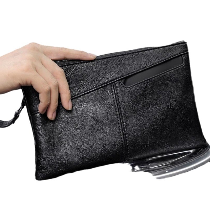 Clutch din piele pentru bărbați, călătorii de afaceri – Capacitate mare, Piele naturală, Impermeabil, Model monocrom (Stil: Călătorie în afaceri; Material: Piele naturală; Funcție: Impermeabil; Model: Monocrom)