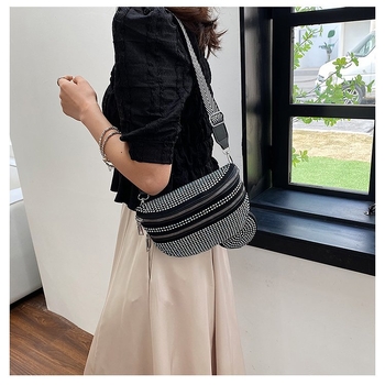 Γυναικεία τσαντάκι μέσης με κρύσταλλα, οριζόντιο τετράγωνο σχήμα, φερμουάρ, PU δέρμα, επένδυση πολυεστέρα, θήκη για κινητό, άνοιξη 2023