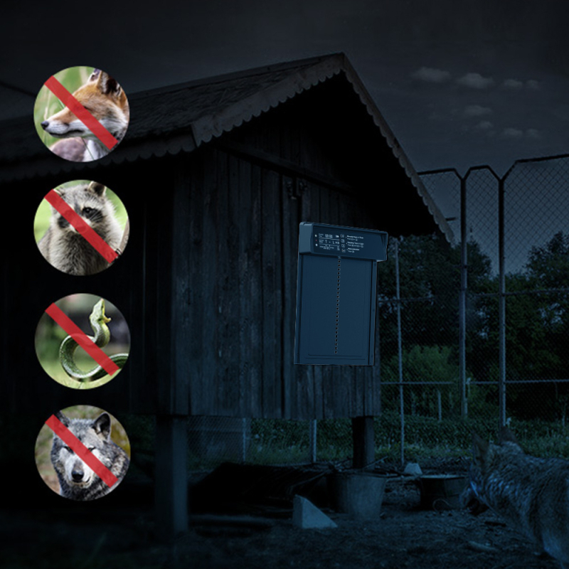 Слънчево захранвана врата за кокошарник с дистанционно управление, светлинен сензор и таймер, конструкция от алуминиева сплав и ABS