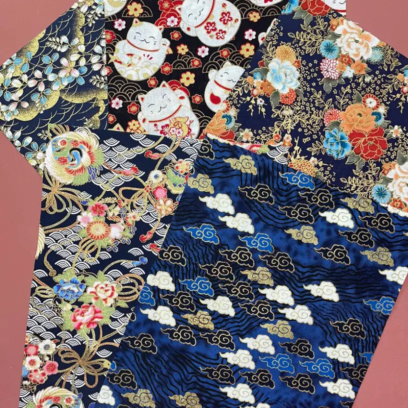 Японски стил тъкана плат за DIY кръпкова изработка — 30% полиестер, 70% памук; боядисано по прежда; за облекло и индустриална употреба; четири сезона