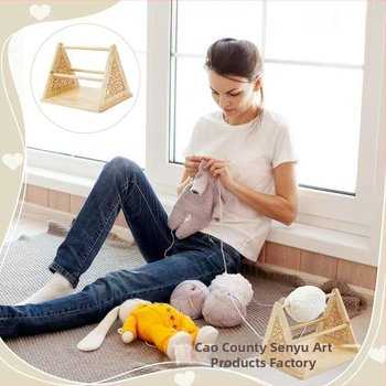 Ξύλινο ράφι για νήματα με κουτί εργαλείων για βελονάκι και βάση κινητού για επιτραπέζιο χώρο