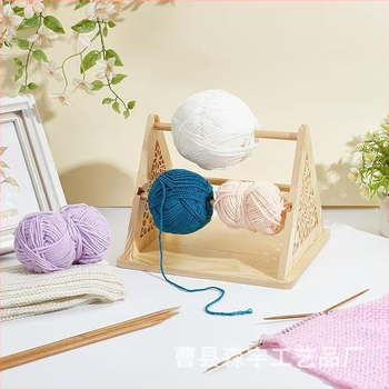 Ξύλινο ράφι για νήματα με κουτί εργαλείων για βελονάκι και βάση κινητού για επιτραπέζιο χώρο