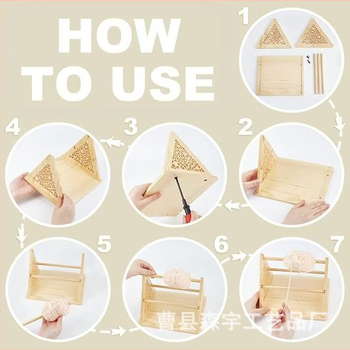 Ξύλινο ράφι για νήματα με κουτί εργαλείων για βελονάκι και βάση κινητού για επιτραπέζιο χώρο