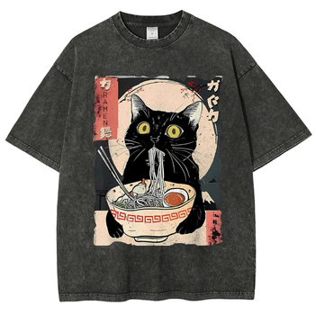 Μπλουζάκι με εκτύπωση μοτίβου νούντλ, άνετος φαρδύς σχεδιασμός, στρογγυλός λαιμός, κοντά μανίκια, βαμβάκι 96%+