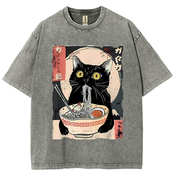 Μπλουζάκι με εκτύπωση μοτίβου νούντλ, άνετος φαρδύς σχεδιασμός, στρογγυλός λαιμός, κοντά μανίκια, βαμβάκι 96%+